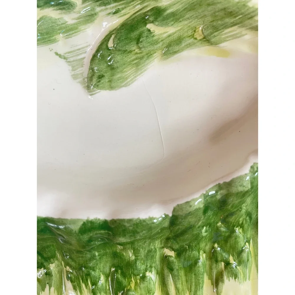 Vintage Portugal Majolica Ceramic Serving Bowl with Embossed Asparagus Stalks